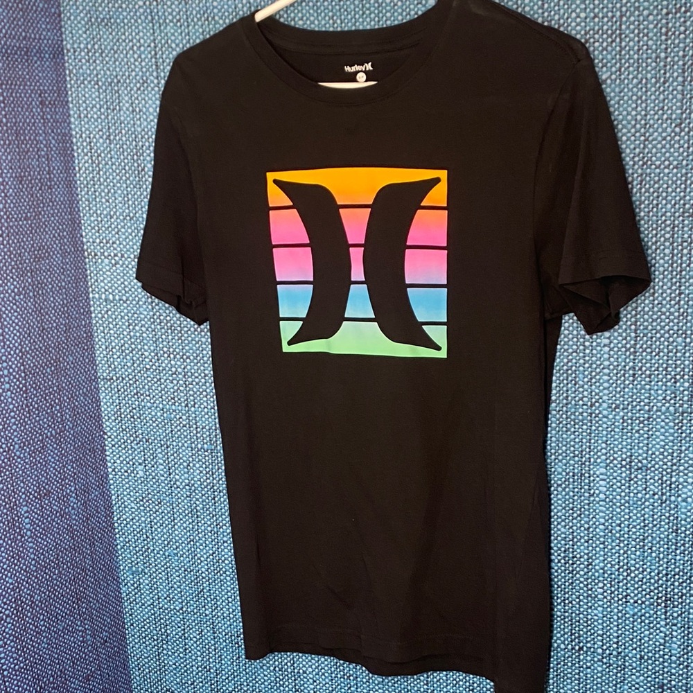 Hurley Men's Black Tee with Colorful Logo